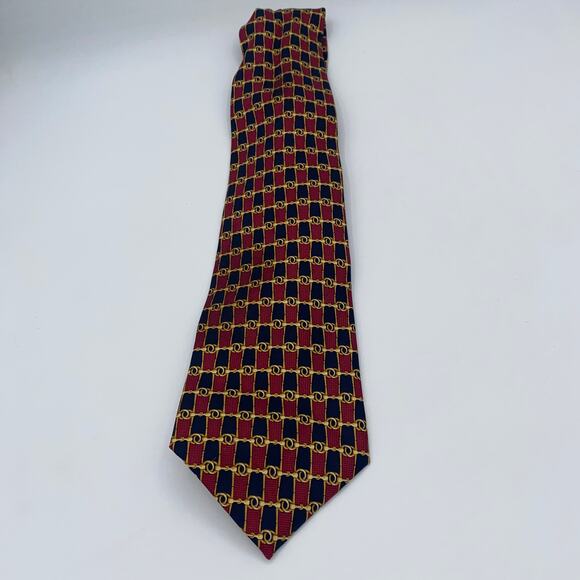 Stafford 100% Silk Red Blue Gold Chain Print Neck Tie Men's 67" Extra Long - Picture 1 of 5